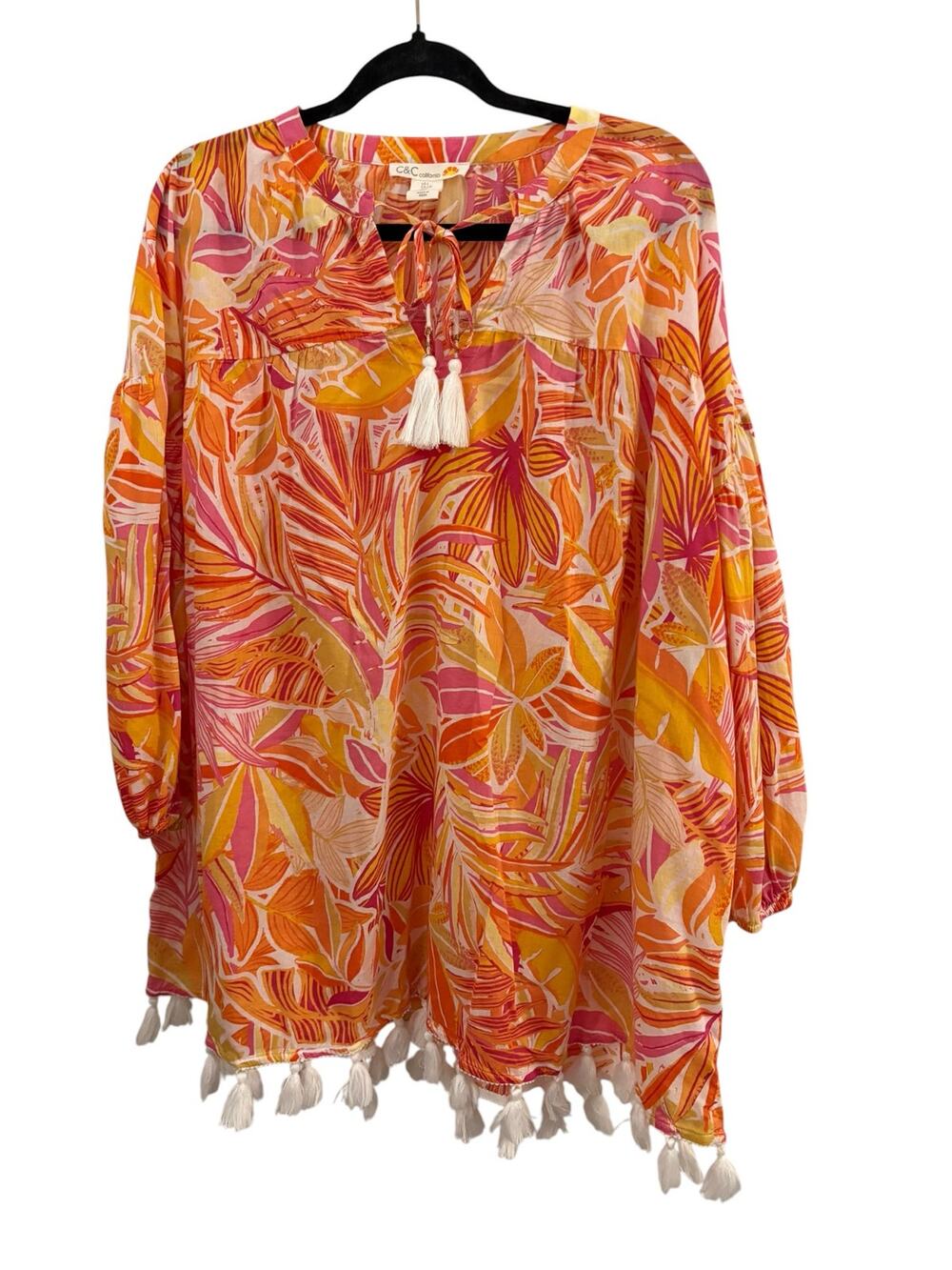 C&C of California Swim Cover Up Tassel Details Orange L Beachy Resortwear Cruise